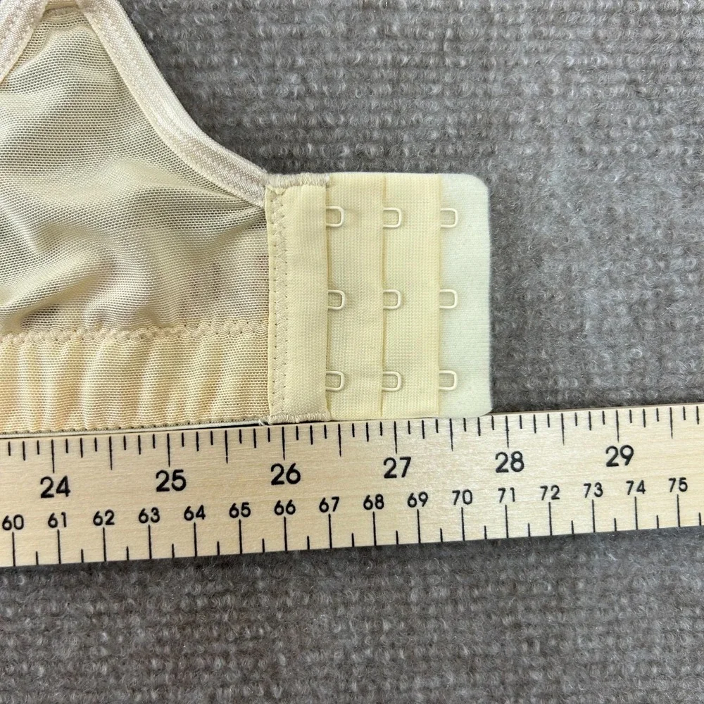 Breezies Lace Lightly Underwire Balconette‎ Bra Womens 34D Beige Nylon Stretch